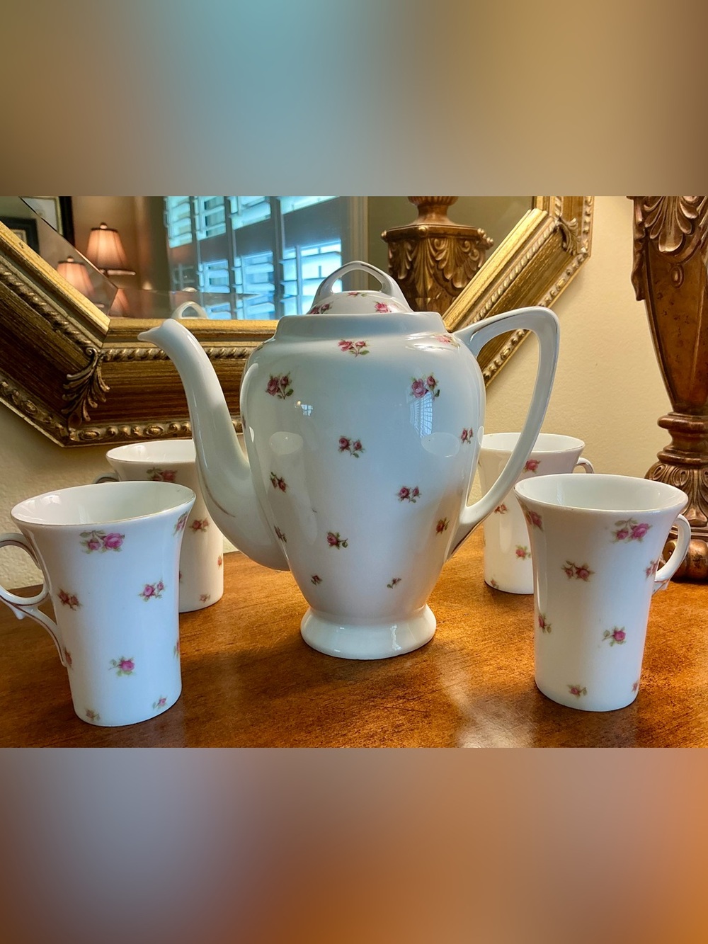 Antique Victoria Porcelain Coffee Set-Coffee Pot/lid and 4 Coffee